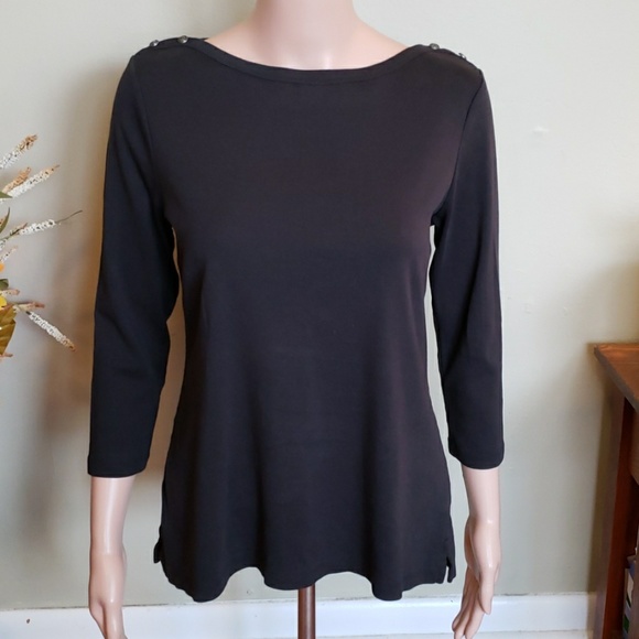 Lands' End Tops - Land's End black 3/4 sleeve anchor button shirt